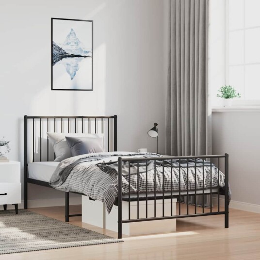 vidaXL Sengeramme i metall med hode- og fotgavl svart 100x200 cm vidaXL Sengeramme i metall med hode- og fotgavl svart 100x200 cm