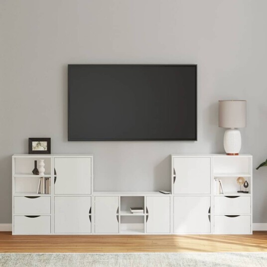 TV enheter med oppbevaring 5 delers ODDA hvit heltre furu