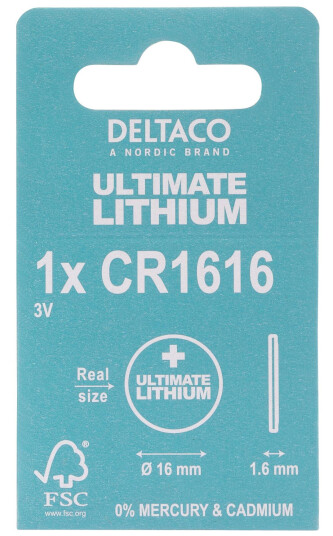 Deltaco CR1616 Lithium knappcellebatteri, 3V, 1-pk Deltaco CR1616 Lithium knappcellebatteri, 3V, 1-pk