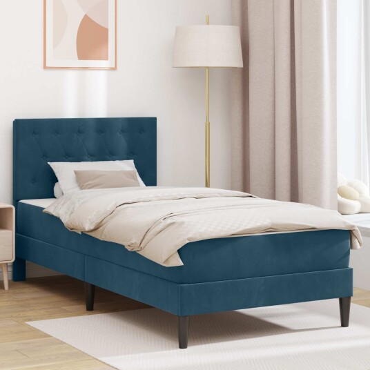 vidaXL Sengeramme med madrass med hodegjerde Blå 90 x 200 cm Fløyel vidaXL Sengeramme med madrass med hodegjerde Blå 90 x 200 cm Fløyel