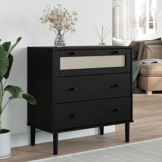  Kommode SENJA rotting-utseende svart 80x40x80 cm heltre furu 8721012134409
