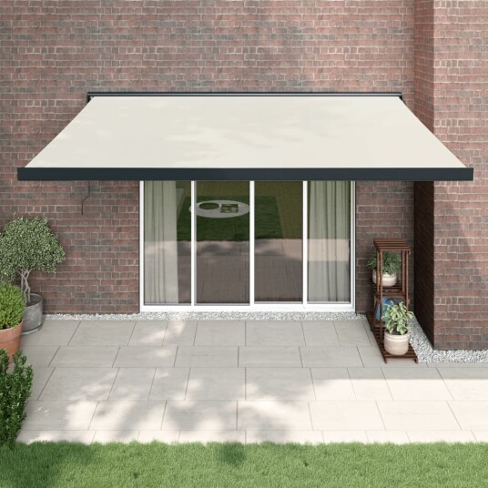 Uttrekkbar markise kremhvit 4,5x3 m stoff og aluminium