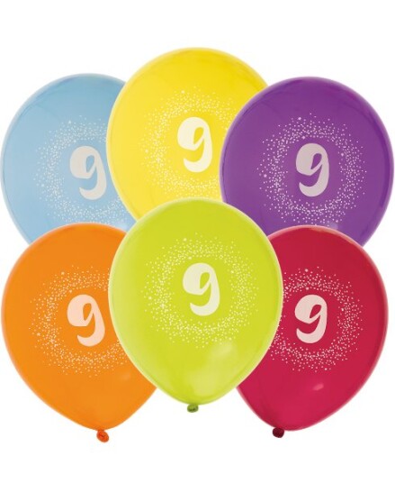 9 Tall 6 stk Flerfargede Ballonger 30 cm