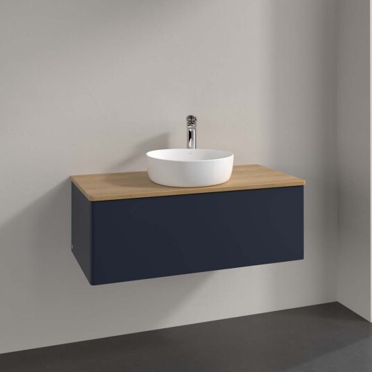 Villeroy & Boch Antao Servantskap med 1 skuff 100x50x36 cm u/lys Blå Matt/Eik Villeroy & Boch Antao Servantskap med 1 skuff 100x50x36 cm u/lys Blå Matt/Eik