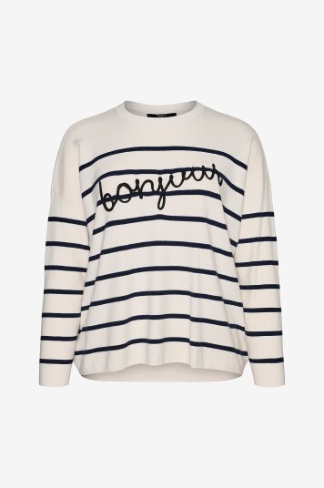Vero Moda Curve Pullover vmCaria Bonjour LS O neck Pullover Grå
