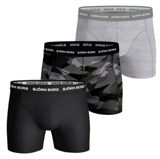Björn Borg Boxerkalsong 3 pack Svart/Melange/Print L Björn Borg Boxerkalsong 3 pack Svart/Melange/Print L