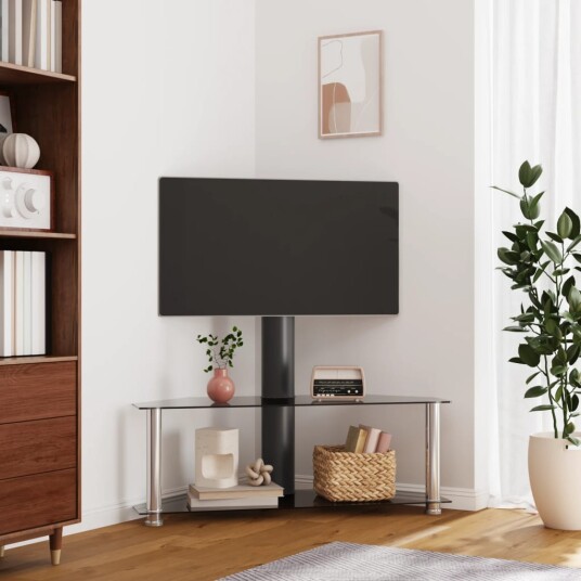 vidaXL TV-benk hjørne 2-lags for 32-70 tommer svart og sølv 8721012116719