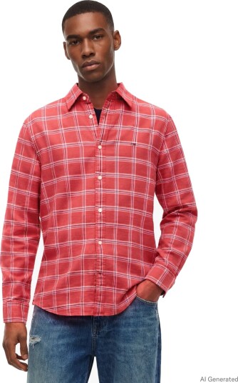 Tommy Jeans Tjm Reg Twill Check Shirt   Red   XS