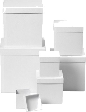 Diverse Firkantede esker str 7.5+10+13+15+18+20+23 cm H: 7.5+10+13+15+18+20+23 cm 7 stk hvit