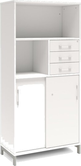 Kontorskab Dna, 800X1660 Mm, Hvid/Sort, Skydedør Og Skuffemodul 4A4/2A4
