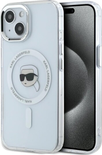 Karl Lagerfeld IML Metal Karl Head MagSafe Case for iPhone 15 Plus White