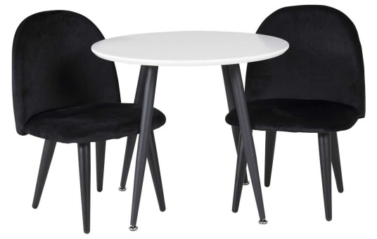 Venture Design Plaza & Velvet spisegruppe Hvit/svart 2 st stoler & bord 60 cm