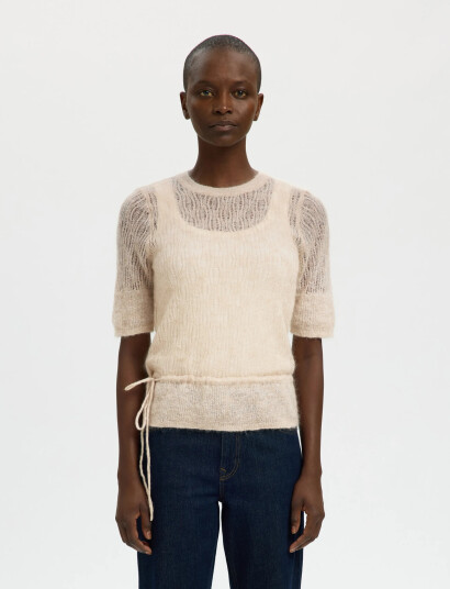 Selected Slfmayer 2/4 Knit O Neck Beige XS