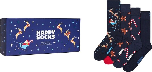 Happy Socks 4 Pack Holiday Navy Socks Gift Set   NAVY   36 40