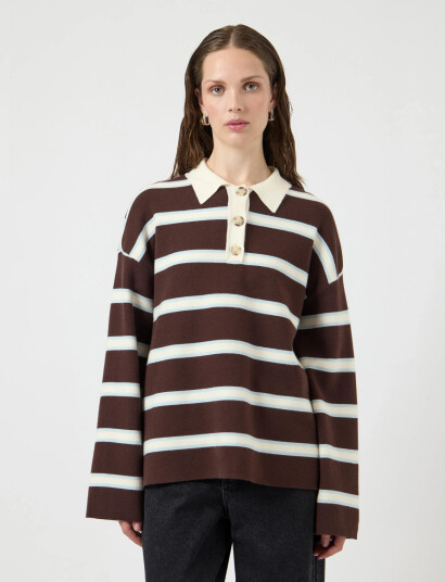 YAS Yasisabell Ls Polo Knit Pullover S. Noos Brown S YAS Yasisabell Ls Polo Knit Pullover S. Noos Brown S