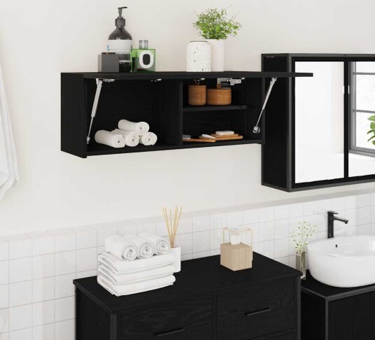 Veggskap til baderom svart 80x25x30 cm konstruert tre Veggskap til baderom svart 80x25x30 cm konstruert tre