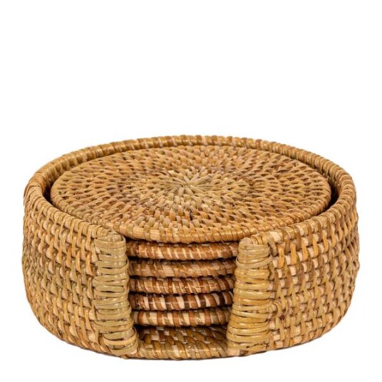 ZicZac Rattan glassbrikke 6 stk i stativ beige ZicZac Rattan glassbrikke 6 stk i stativ beige