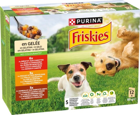 Friskies våtfôr Adult i gelé med storfekjøtt og kylling lam 12 x 85 g Friskies våtfôr Adult i gelé med storfekjøtt og kylling lam 12 x 85 g