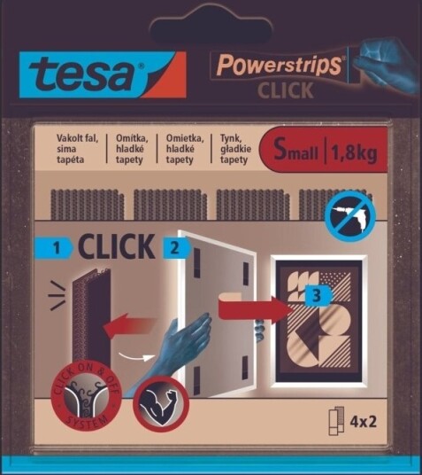 Tesa Rzep Selvklebende Innvendig Powerstrips 4 Par S 60Mm:20Mm Hvit