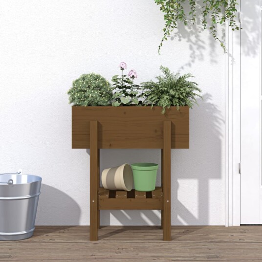 Plantekasse honningbrun 62x30x69 cm heltre furu