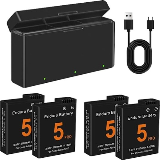 Batterisett og lader til DJI Osmo Action 3/4/5 Pro 2100mAh