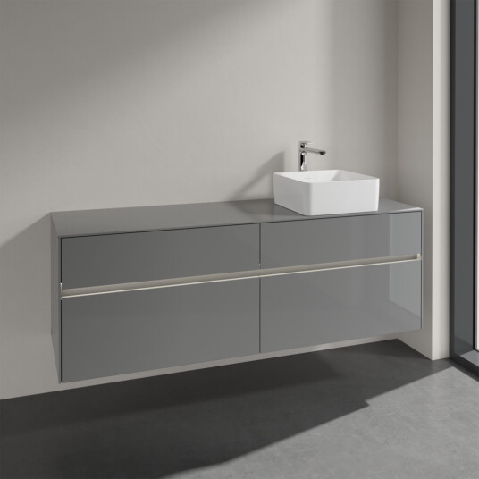 VILLEROY & BOCH COLLARO SERVANTSKAP 160 M/LYS FOR SERVANT HØYRE M/4 SKUFFER GRÅ HØYGLANS VILLEROY & BOCH COLLARO SERVANTSKAP 160 M/LYS FOR SERVANT HØYRE M/4 SKUFFER GRÅ HØYGLANS