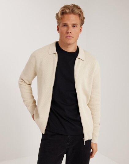 Selected Homme Slhdane Ls Knit Structure Cardigan Cardigans Beige