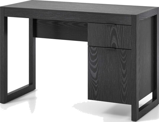 Svart databord med oppbevaringsskap – plassbesparende design
