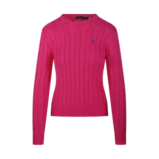 Polo Ralph Lauren Cable Knit Cotton Crewneck Sweater   Pink   L
