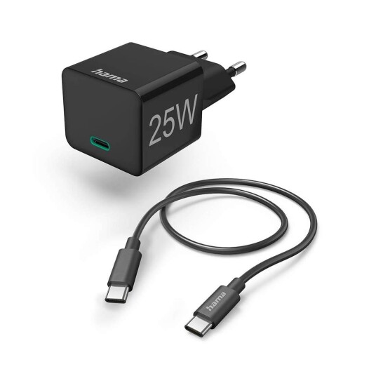 HAMA Hurtiglader 1x Usb c Med Kabel 25W PD 1,0m Sort