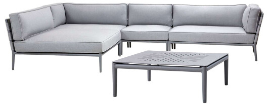 Cane-line Conic sofagruppe 2st 2-sitsavslut, mittdel, daybed & bord Lysegrå med Lysegrå pute