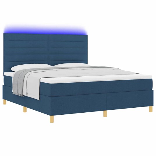 LED Box Springer Bed med madrass Blå 180 x 200 cm stoff