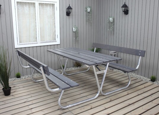Benkesett Picnic Stabil Med Rygg Askegrå