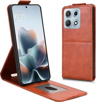 Motorola Edge 70 Max vertikalt flip-etui med stativ - Brun Motorola Edge 70 Max vertikalt flip-etui med stativ - Brun