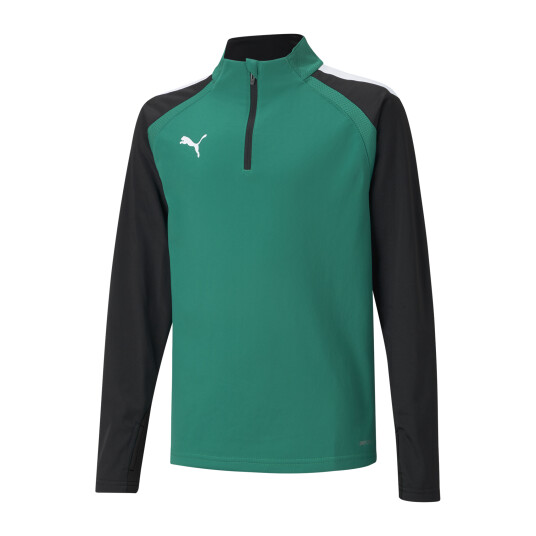 Puma teamLIGA 1/4 Zip Top Jr, fotballtrøye junior 164 Pepper Green-Puma Bl