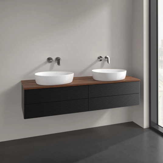 Villeroy & Boch Antao Servantskap med 4 skuffer 160x50x36 cm u/lys Sort Matt/Valnøtt