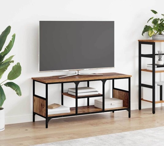 TV skap Gamle tre 100 x 35 x 45 cm Ingeniørtre og jern TV skap Gamle tre 100 x 35 x 45 cm Ingeniørtre og jern