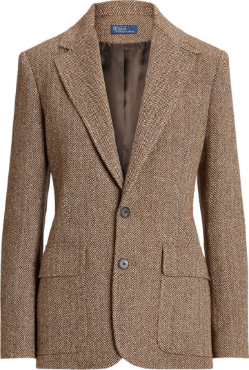 Ralph Lauren Herringbone Linen Blend Blazer Brown/cream Herringbone