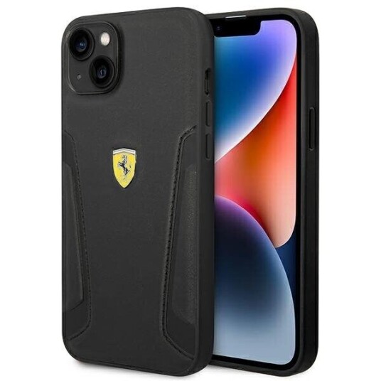 Ferrari Mobildeksel til iPhone 14 Plus Lær Hardcase med Stempel Svart