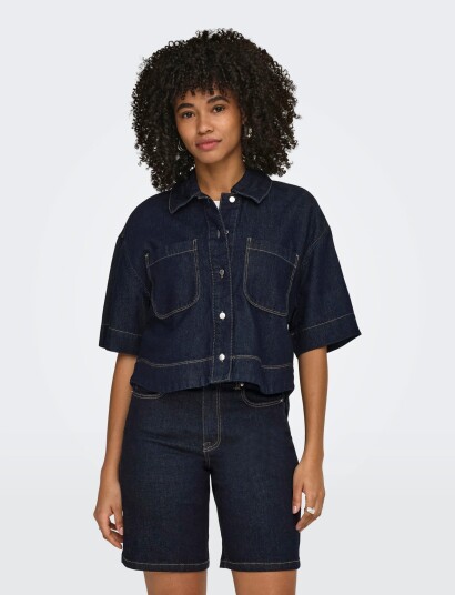 ONLY Onlcleo Life Ss Crop Dnm Shirt Pim Noos Navy S