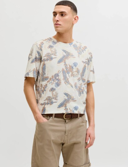 Jack & Jones Jormontauk Aop Tee Crew Neck Cream XL