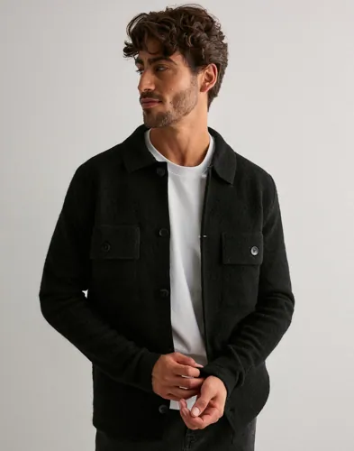 Selected Men Slhnealy Ls Knit Workwear Cardigan Cardigans Svart