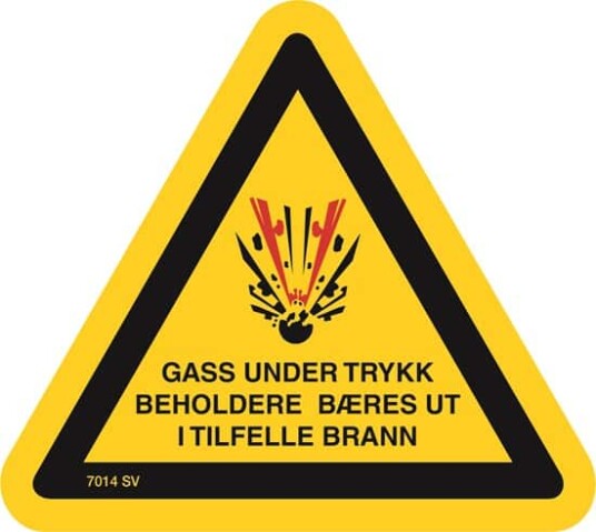 ADVARSEL GASS UNDER TRYKK TREKANT SELVKLEBENDE