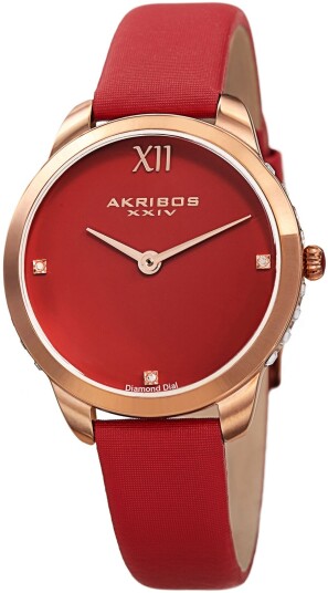 Akribos XXIV Dameklokke AK1059RD Diamond Rød/Sateng Ø34 mm