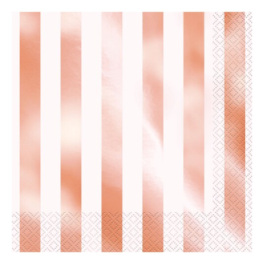 Servietter Roségull Metallic Stripete   16 pakning