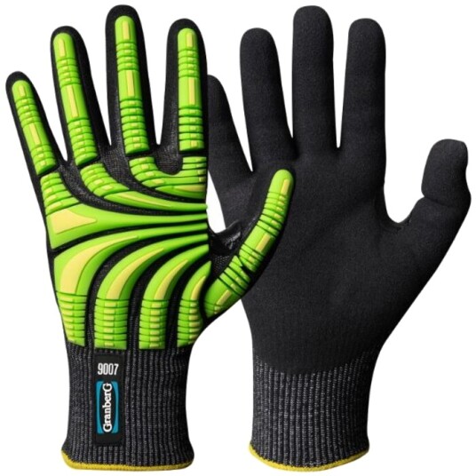 Granberg Typhoon Cut Resistant Impact Hi-Viz beskyttelseshansker svart/grå/grønn/gul 6 par SGR-115-9007 9
