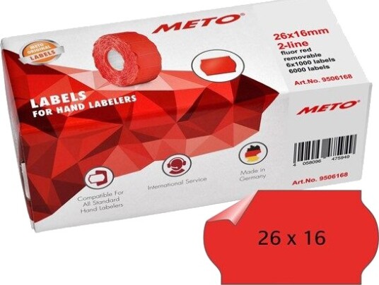 METO Prisetiketter avtak.26x16mm neonrd, 6rl/1000