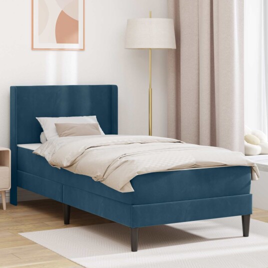 vidaXL Sengeramme med madrass med hodegjerde Blå 90 x 200 cm Fløyel vidaXL Sengeramme med madrass med hodegjerde Blå 90 x 200 cm Fløyel