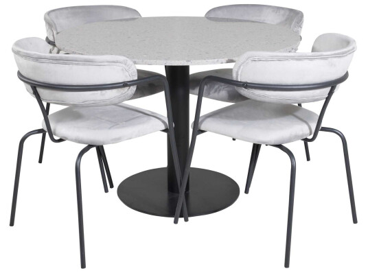 Venture Design Razzia & Arrow spisegruppe Grå/grå 4 st stoler & bord 106 cm