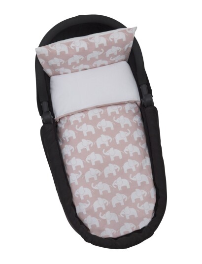 Rätt Start Elephant Eco, Bed Set, Stroller/Cot, Grey - Pink - ONE SIZE